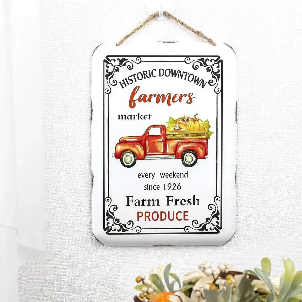 Farmer's Market Wall Plaque Historic Downtown Retro Truck Enamel 8.5 x 12-in NEW